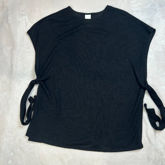 Black H&M Cap Sleeve Shirt Knit Sweater Women With Side Ties - Picture 2 of 8